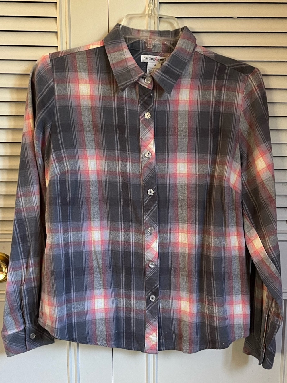 Hasting & Smith Petites Pink and Gray 100% Cotton Flannel Top Sz PM